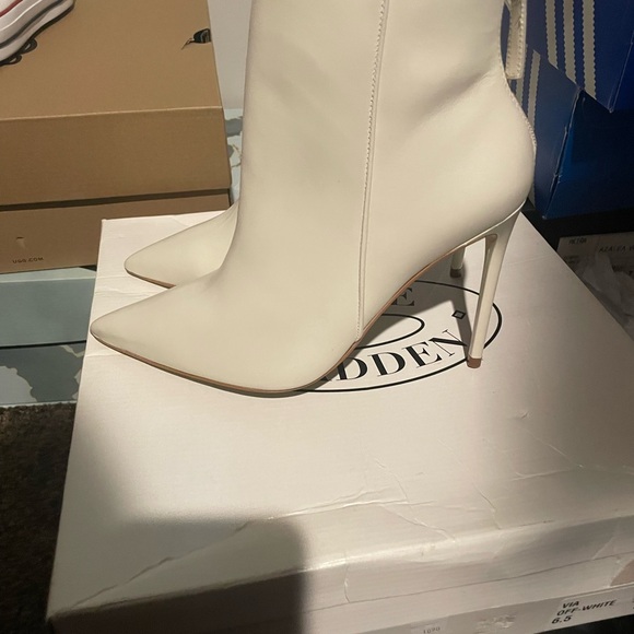 Via Off White Leather High Heel Ankle Boots - Picture 8 of 9